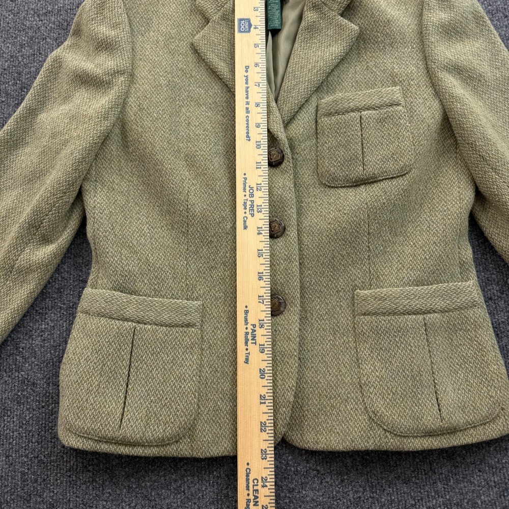 Lauren Ralph Lauren Blazer Womens 8P Green Wool Blend Tweed Equestrian Button - Picture 10 of 14